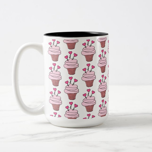 Cute Muffinss Rosa och vit Två-Tonad Mugg (Vänster)