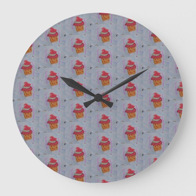 Cute Muffinss Round Clock Stor Klocka (Framsida)