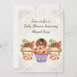 Cute Muffinss Thanksgiving Fall Baby Shower Inbjud Inbjudningar