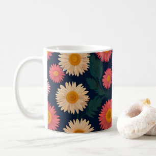 Cute Mugg med Daisy Mönster på djupt blått