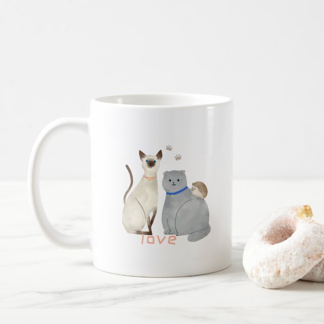 Cute mugg med Katt och Hedgehog: Kärlek (Med munk)