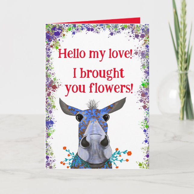 Cute Mule with Flowers Valentine Card Helgkort (Framsida)