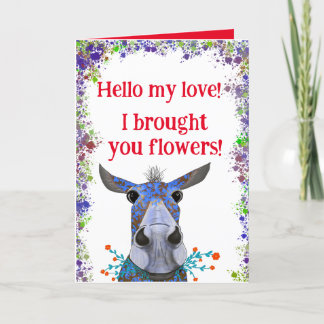 Cute Mule with Flowers Valentine Card Helgkort