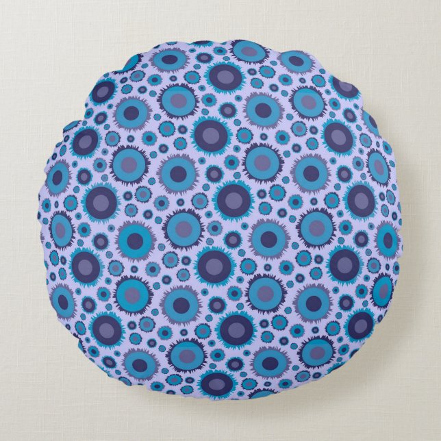 Cute multi-blue färg sol mönster panel rund kudde (Framsidan)