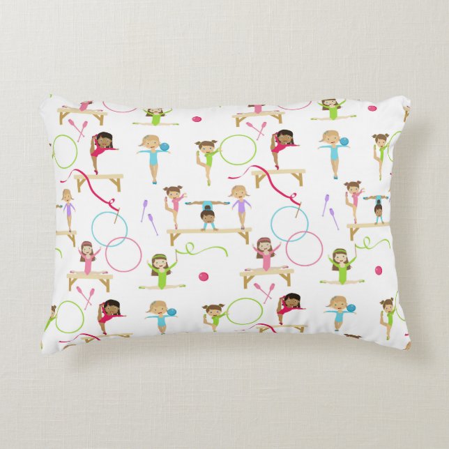 Cute Multicolor Gymnastics Kids Mönster Prydnadskudde (Framsidan)