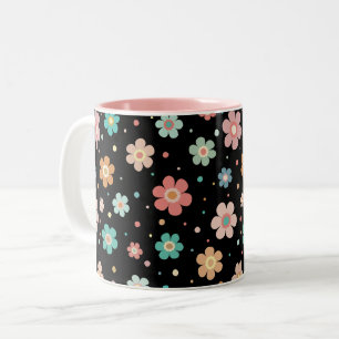 Cute Multifärgad blommar Mönster på svart Två-Tonad Mugg