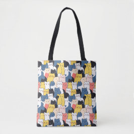 Cute Multifärgad Cat Mönster Tote Bag - Aestesiskt Tygkasse