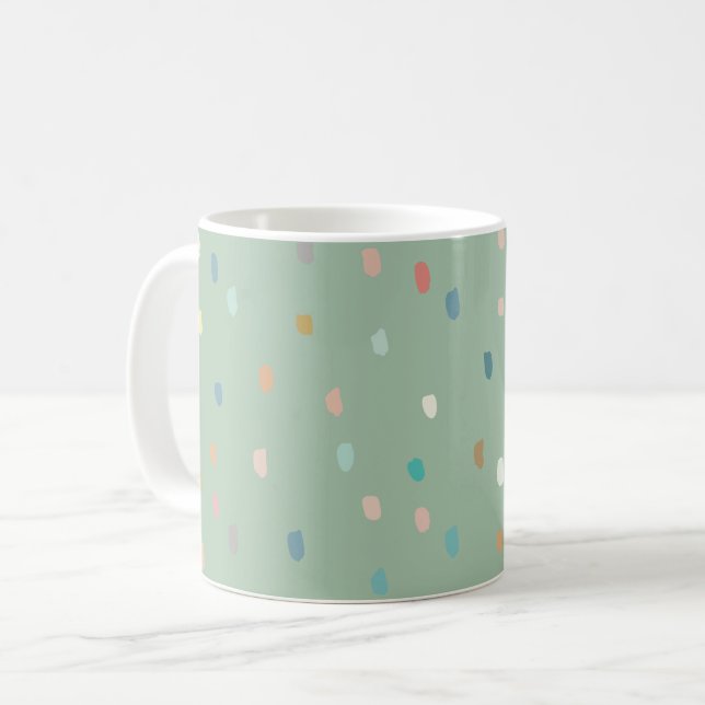 Cute Multifärgad Dotty Mönster on Sage Grönt Kaffemugg (Framsida vänster)