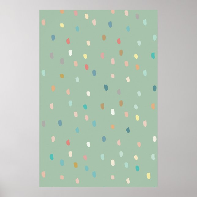 Cute Multifärgad Dotty Mönster on Sage Grönt Poster (Framsidan)