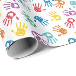 Cute Multifärgad Paediatric Händer på vitt Presentpapper