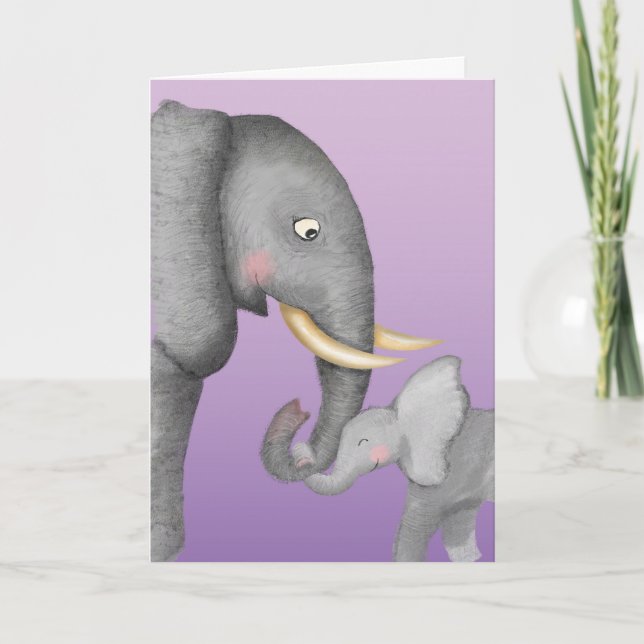 Cute mum and baby elephant Mothering Sunday card Kort (Framsida)
