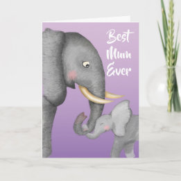 Cute mum and baby elephant Mother's Day card Kort