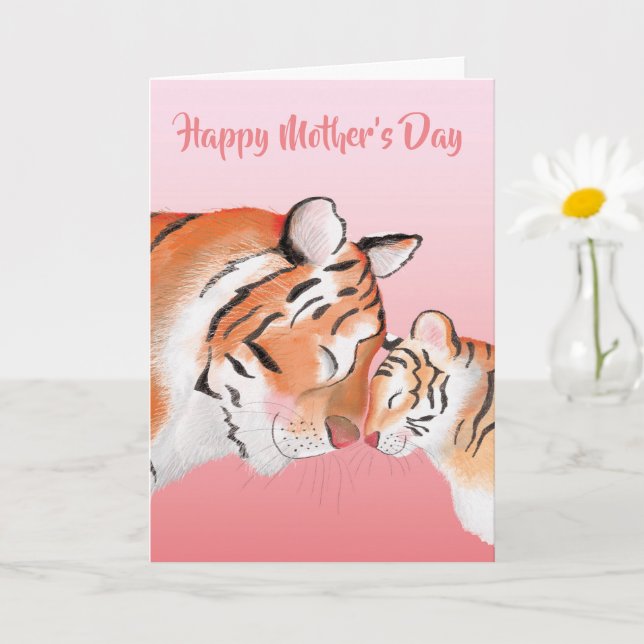 Cute mum and baby tiger Mother's Day card Kort (Liten växt)