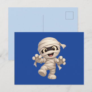 Cute Mummy Halloween Cartoon Illustration Helg Vykort