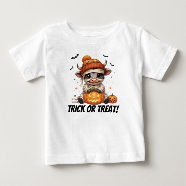 Cute Mummy Highland Cow Kids Halloween T-shirt (Framsida)