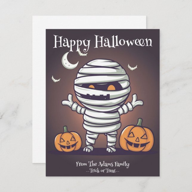 Cute Mummy Illustration Halloween Helgdag Card Julkort (Fram/baksida)