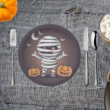 Cute Mummy Illustration Halloween Papper Plate