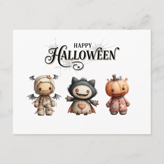 Cute Mummy-, Monster- och Pumpkin-tecken Vykort (Framsida)