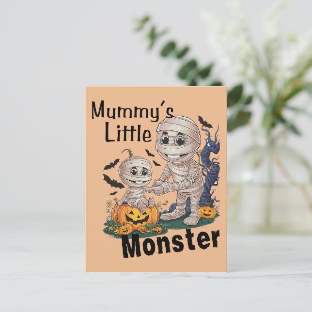 Cute Mummy's Little Monster Funny Halloween Party Helg Vykort (Stående Fram)