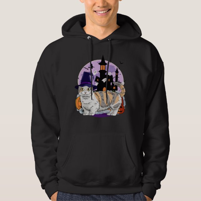 Cute Munchkin Cat Halloween Witch Pumpkin Hoodie (Framsida)
