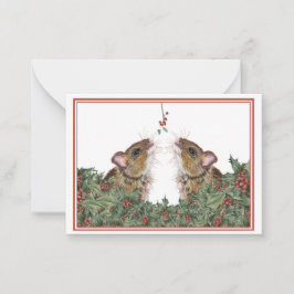 Cute-mus, holly och mistletoe-gåva-märkre/platta anteckningskort