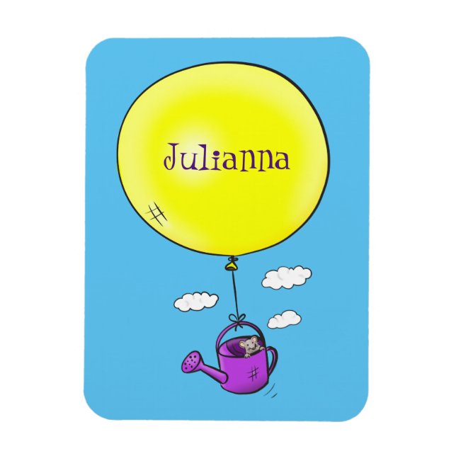 Cute-mus i vattenburk med ballongtecknad magnet (Vertikal)