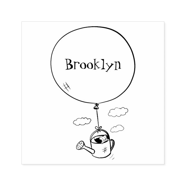 Cute-mus i vattenburk med ballongtecknad stämpel (Tryck)