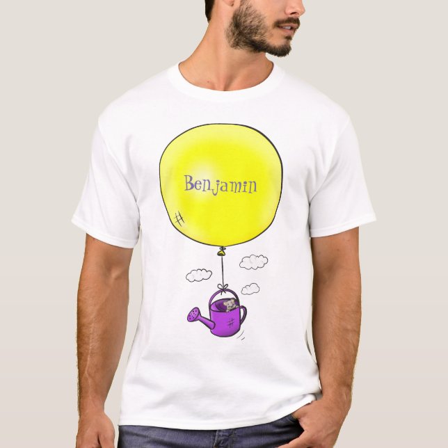 Cute-mus i vattenburk med ballongtecknad t shirt (Framsida)