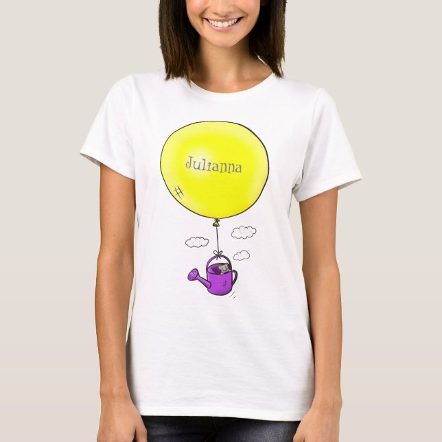 Cute-mus i vattenburk med ballongtecknad t shirt (Framsida)