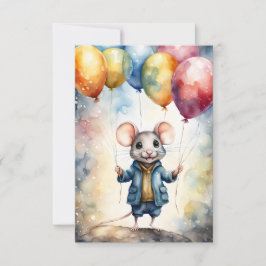 Cute-mus med färgballonger, anpassningsbar Birthda Kort