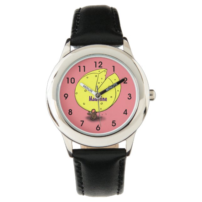 Cute-mus med illustration av ostens tecknad armbandsur (Framsida)