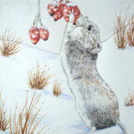 Cute mus och röda bär på vilda djur på snö pappersservett