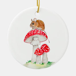 Cute-mus på flygagariska vattenfärger julgransprydnad keramik