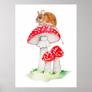 Cute-mus på flygagariska vattenfärger poster