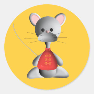 Cute-mus på guld runt klistermärke