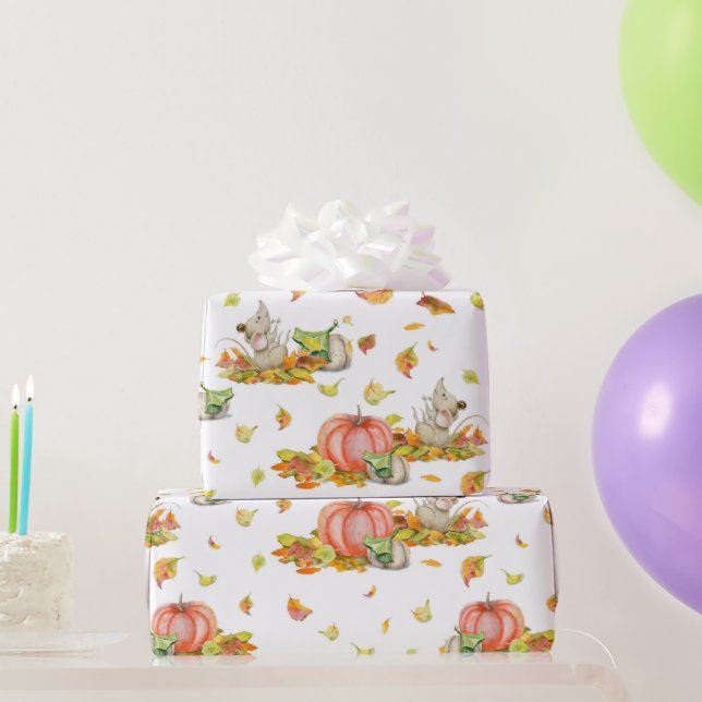 Cute-mus, pumpor och falla färglöst mönster presentpapper (Festgåvor)