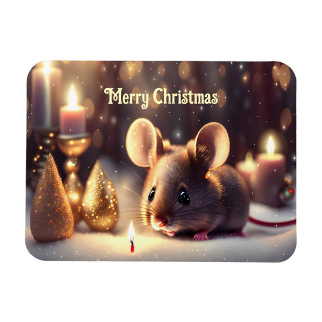 Cute-musen firar jul - magnet (Horisontell)