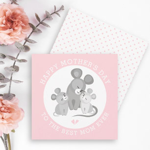 Cute-musen mor och spädbarn rosa Mors dag Julkort