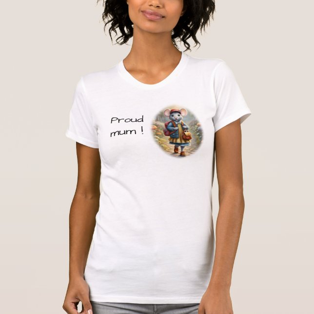 Cute-musflicka på väg till skolan, anpassningsbar t shirt (Framsida)