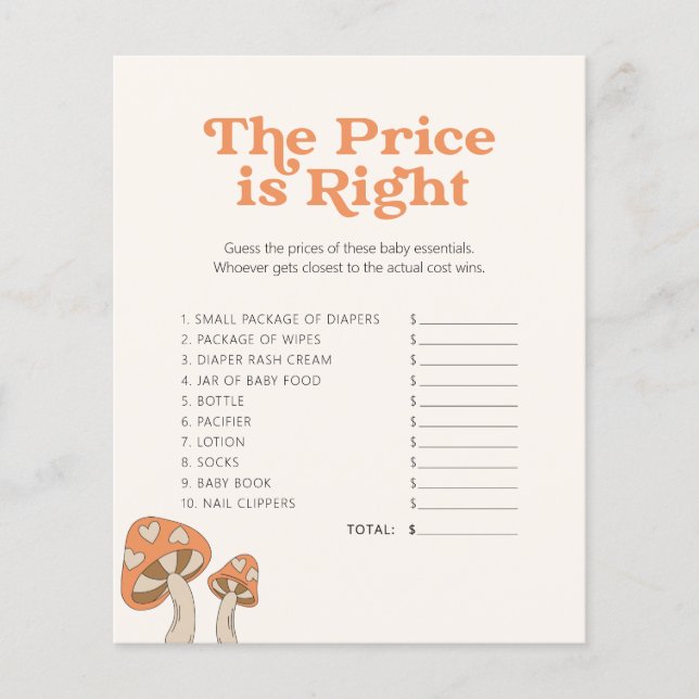 Cute Mushroom Baby Shower - Game - gissa Pris (Framsida)