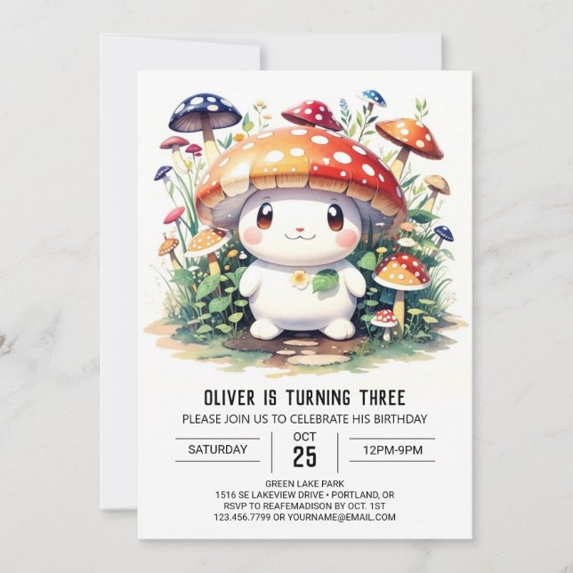 Cute Mushroom Birthday bjudande Inbjudningar (Framsida)