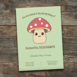 Cute Mushroom Birthday bjudande Inbjudningar