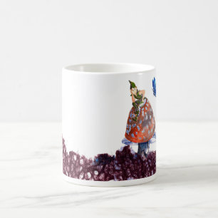 Cute Mushroom Fairy and Butterfly with Hollyhock Kaffemugg