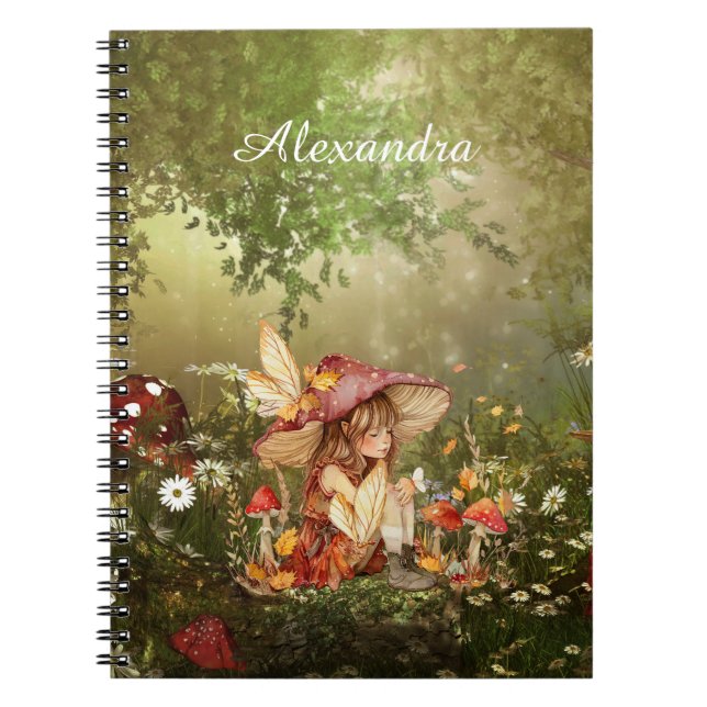 Cute Mushroom Fairy in Forest Anteckningsbok (Framsidan)