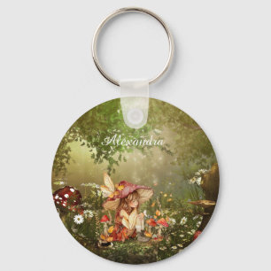 Cute Mushroom Fairy in Forest Nyckelring