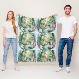 Cute Mushroom Friends and Forest Critters Blanket Fleecefilt