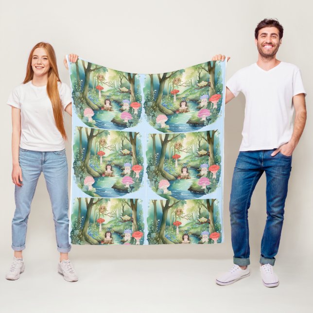Cute Mushroom Friends and Forest Critters Blanket Fleecefilt (På plats)