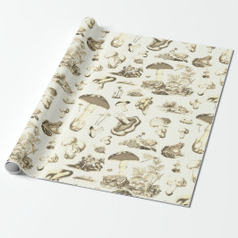 Cute Mushroom Frog Snigel Forest Beige Mönster Presentpapper