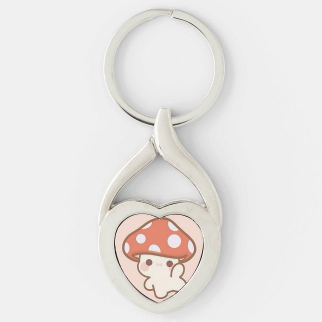 cute mushroom ghost keychain twisted heart silverfärgad nyckelring (Framsidan)