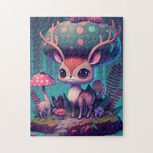 Cute Mushroom Hjort Fantasy Art Jigszle Puzzle Pussel (Vertikal)